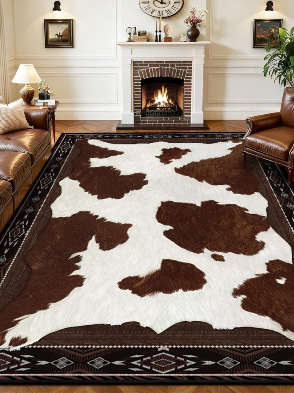 Cow Print Rug for Living Room 5x7 Cowhide Rugs for Bedroom Washable Faux Cow Rug